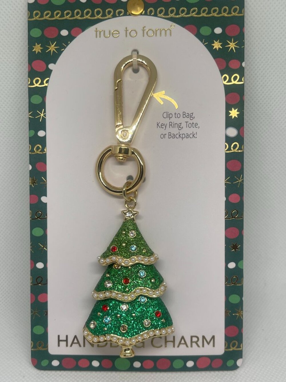 True to Form Christmas Tree Glitter Bag Charm Keychain NWT
